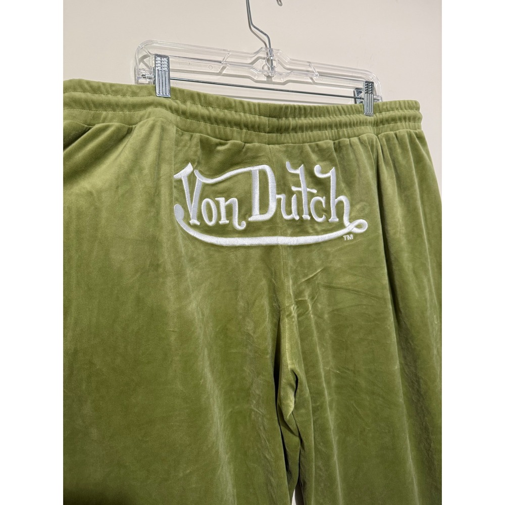 Von Dutch Green Velour Track Pants Y2K Embroidered Logo Plus Size 1X NEW